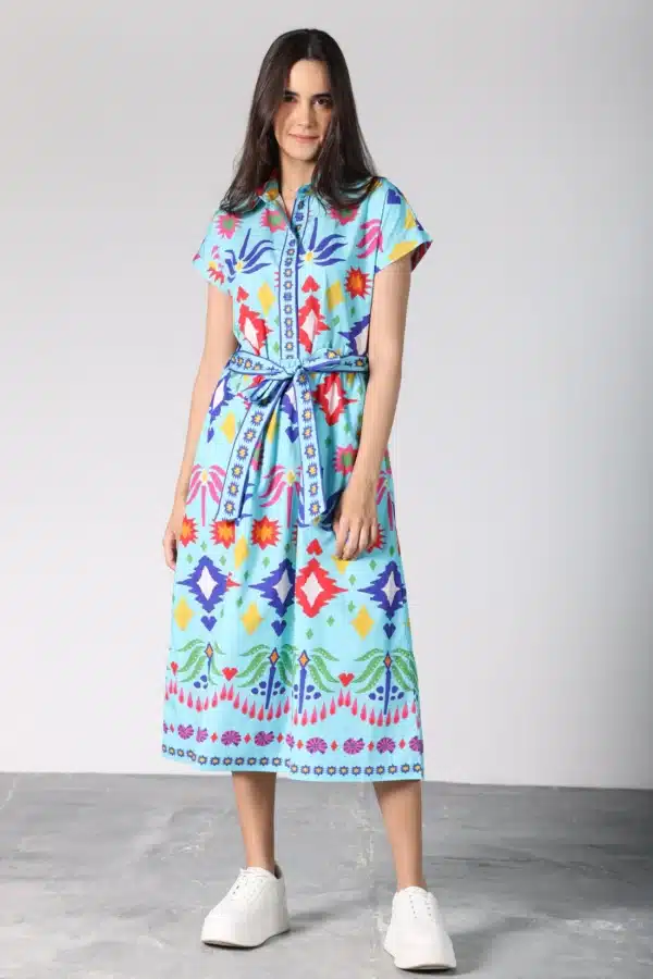 Maude Vivante Aqua Ikat Rylie Dress