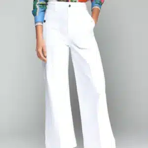 Vilagallo Noa Wide Leg Cropped Trousers White