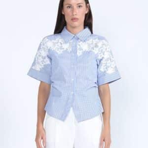 Garcia Lace Embellished Stripe Short Sleeve Shirt