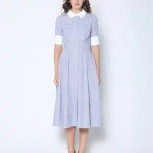 Garcia Stripe Contrast Trim Button-Down Midi Dress