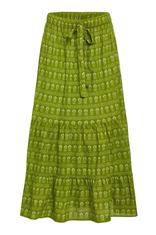 LIVRO Market Tiered Maxi Skirt Dark Mossy Sprig