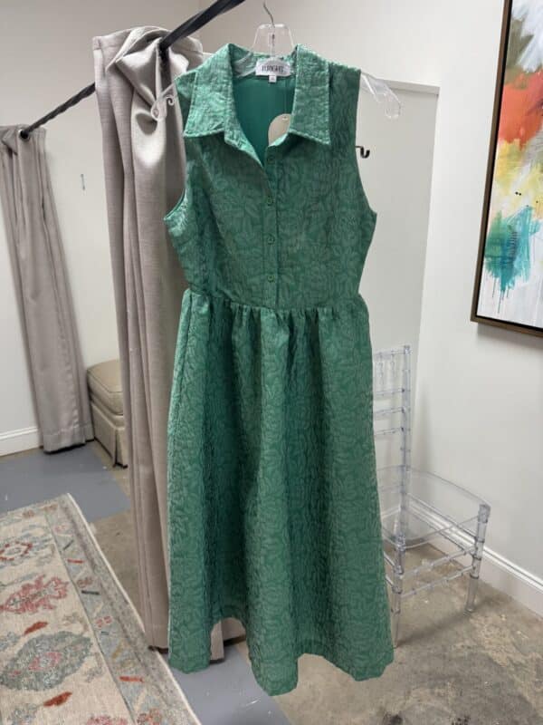 B.RIGHT Jacquard Floral Collar Dress Green