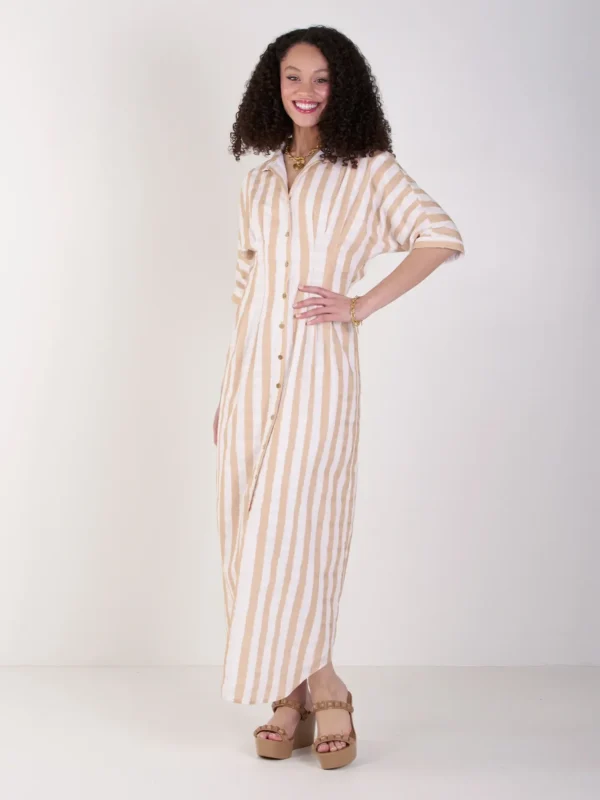 Emily McCarthy Georgia Dress Sand Stripe