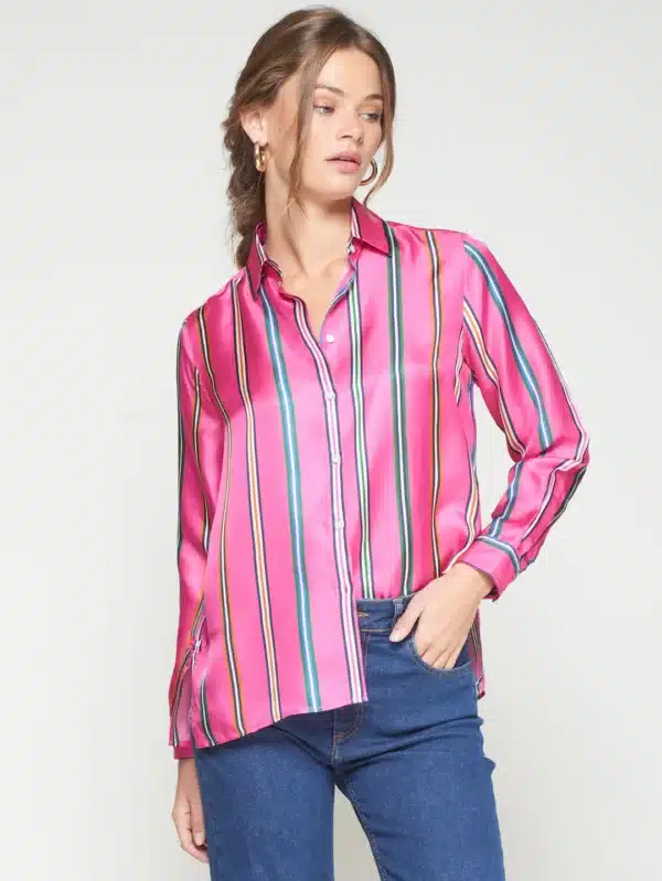Vilagallo Button Down Raya Rosa Seda Print