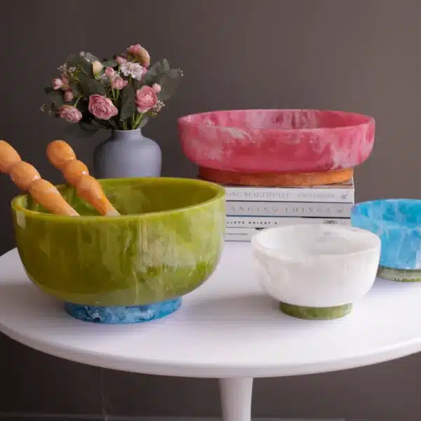 Beatriz Ball Resin Rio Large Bowl Green with Blue Base - Image 3